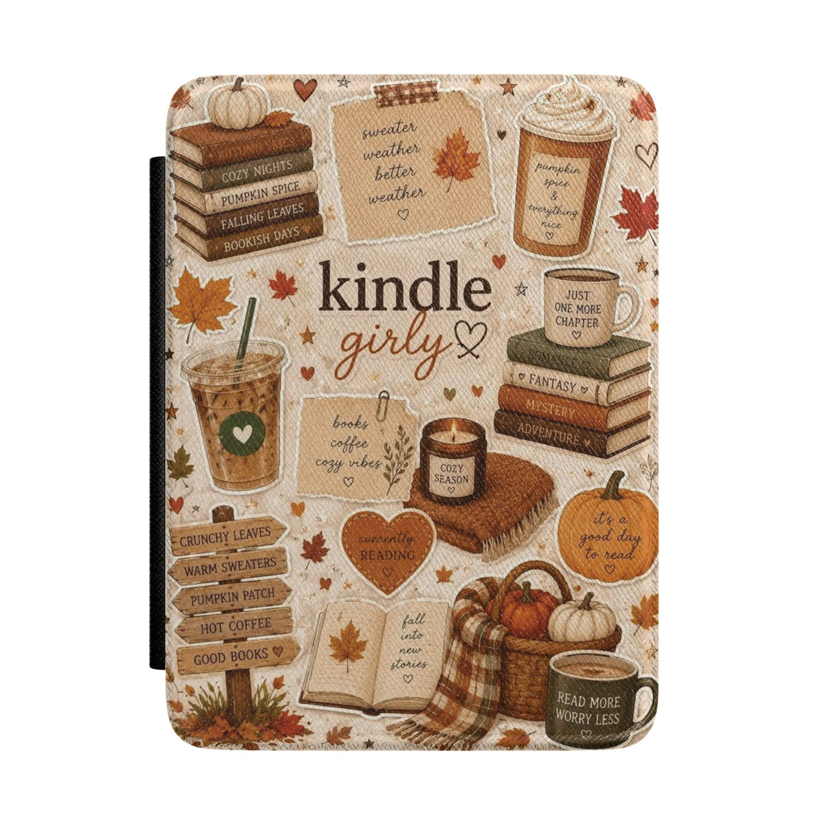 Kindle Girly Autumn Sticker Collage Kindle Case | Fall Coffee Books Pumpkin Cozy