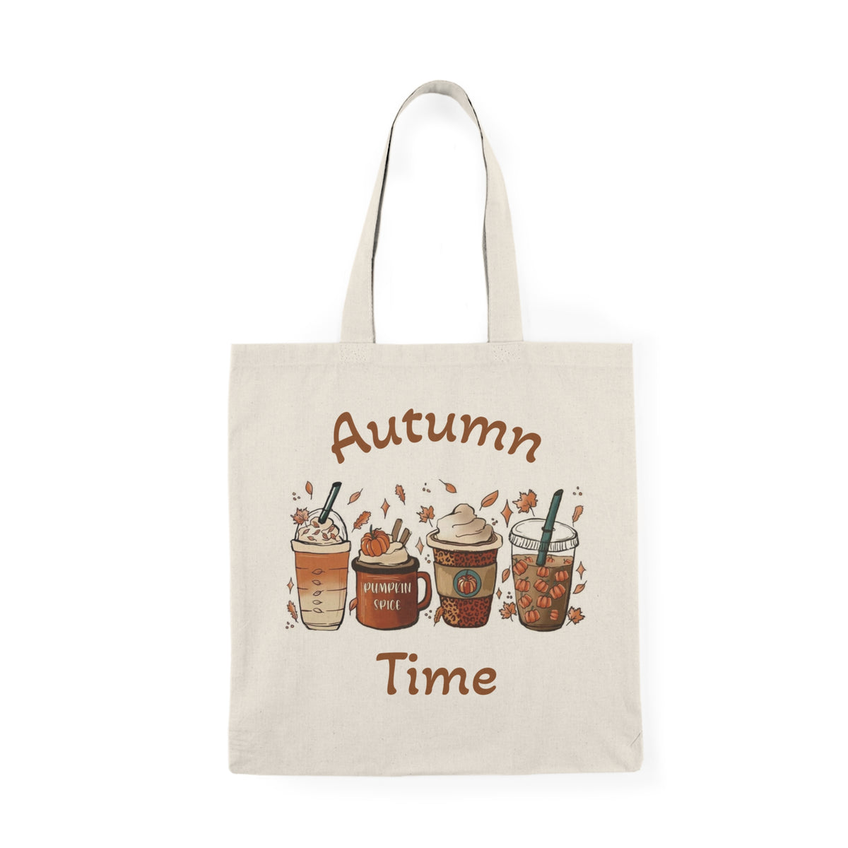 Autumn Time Pumpkin Spice Drinks Tote Bag | Fall Coffee Illustration
