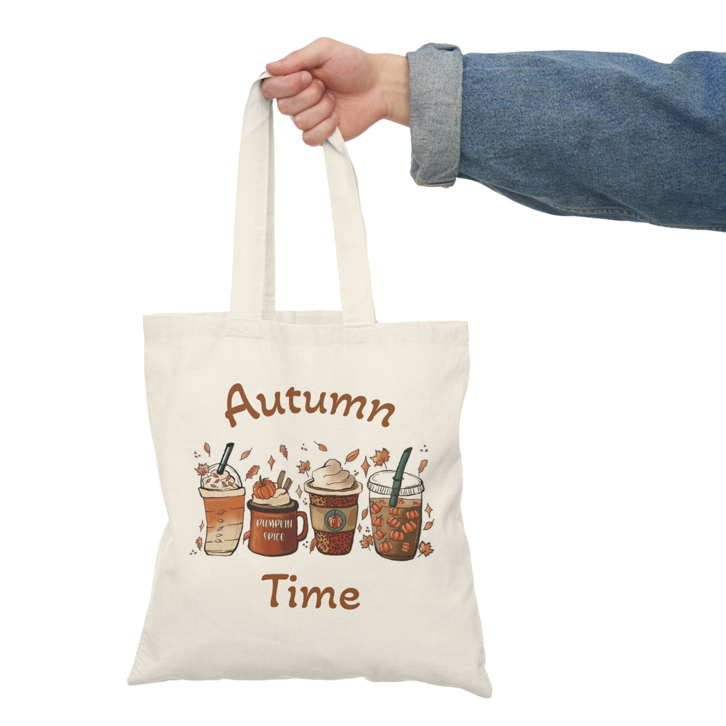 Autumn Time Pumpkin Spice Drinks Tote Bag | Fall Coffee Illustration